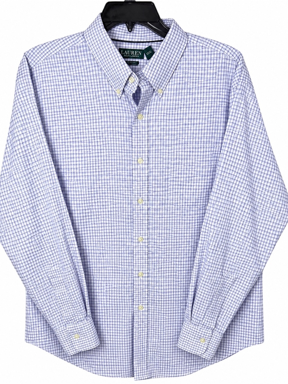 Lauren Ralph Lauren Mens Dress Shirt 17.5 34/35 XL Classic Fit Blue Plaid